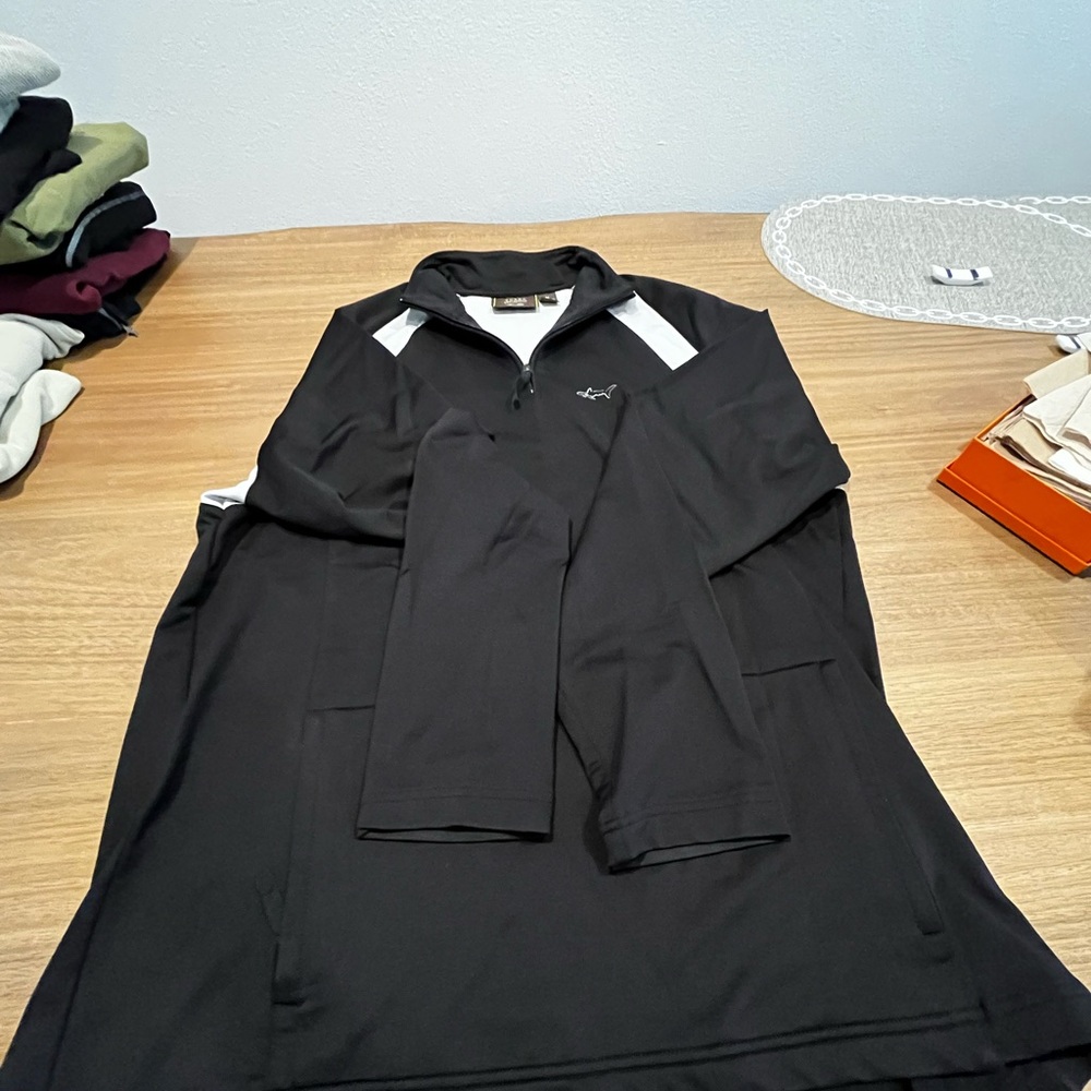Greg Norman Black and White Quarter-Zip Pullover